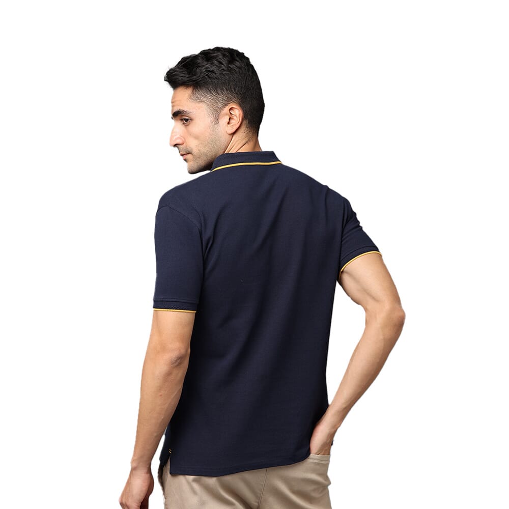 Greys & Blues Pima Polo T-Shirt - Navy Blue With Musterd Tipping